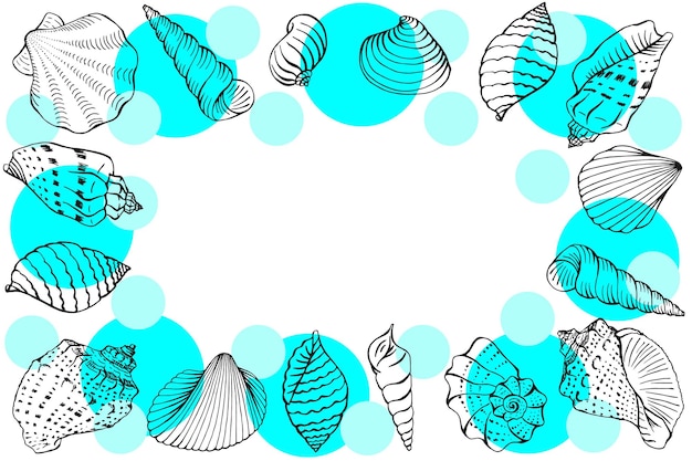 Marco con conchas marinas Ilustración vectorial dibujada a mano
