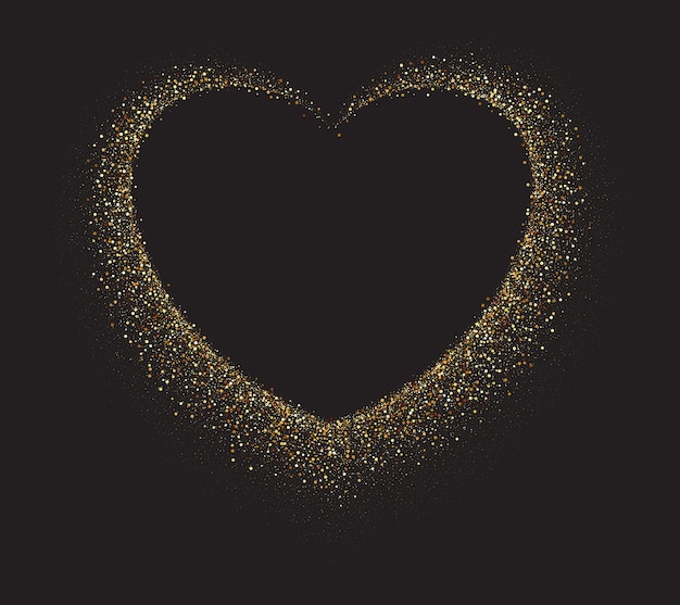 El marco del corazón de brillo dorado el lujo del borde de la forma del corazón reluciente