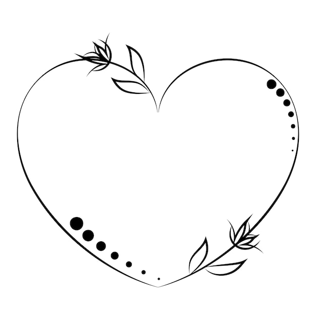 Marco de corazón en estilo lineal con puntos y flores Diseño para tarjeta de tatuaje logo invitación de boda