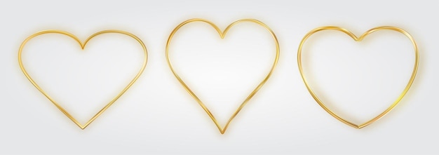 El marco del corazón de oro delgado establece el corazón de oro realista frontera símbolo de lujo del amor