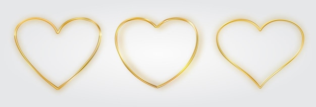 El marco del corazón de oro delgado establece el corazón de oro realista frontera símbolo de lujo del amor