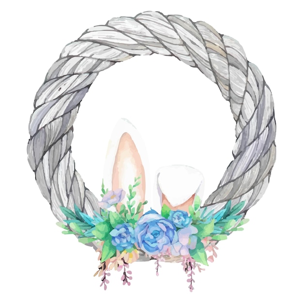 Marco de corona de acuarela con decoración de Pascua de primavera Ilustración vectorial