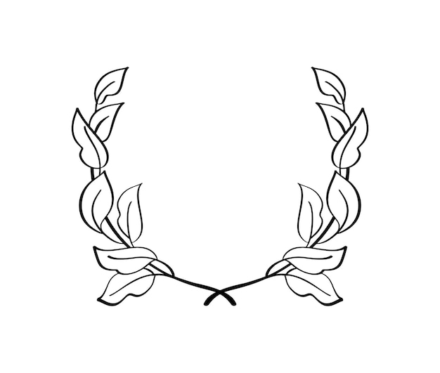 Marco de corona de laurel negro dibujado a mano que representa el logotipo de la heráldica de logros