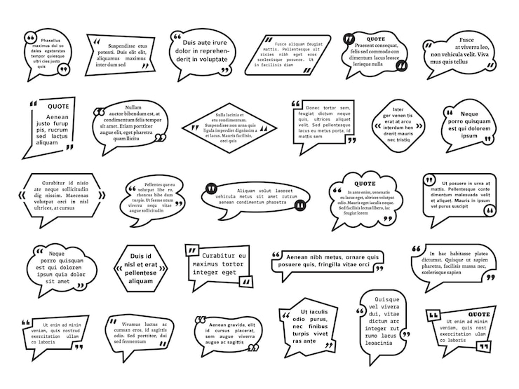Vector marco de cotización el texto del blog cita el cuadro de corchetes para los marcos de titulares tipografía comentarios burbujas mensaje o comentarios formas conjunto de vectores ordenados