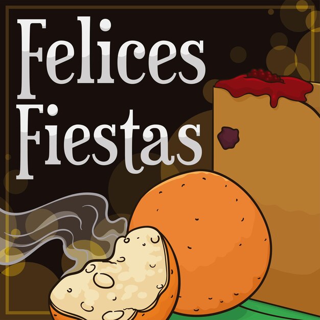 Marco con crema colombiana con pasas y mermelada frita humeante y una mitad mordida para feliz Navidad