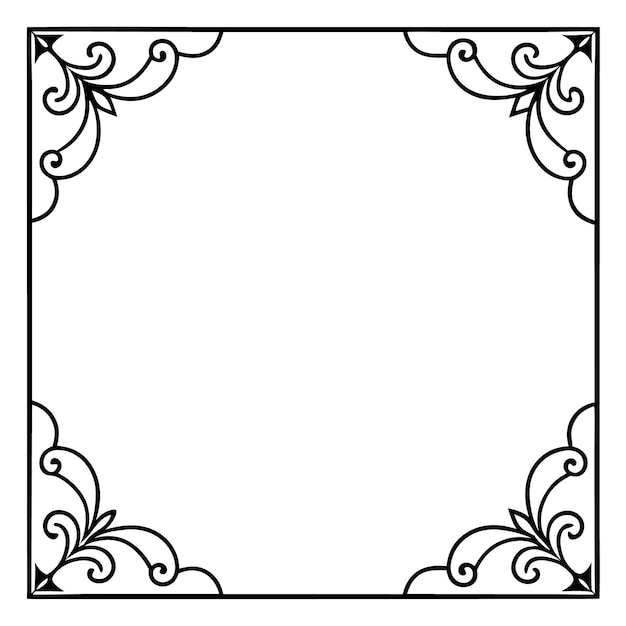 Marco cuadrado blanco y negro con esquinas ornamentadas
