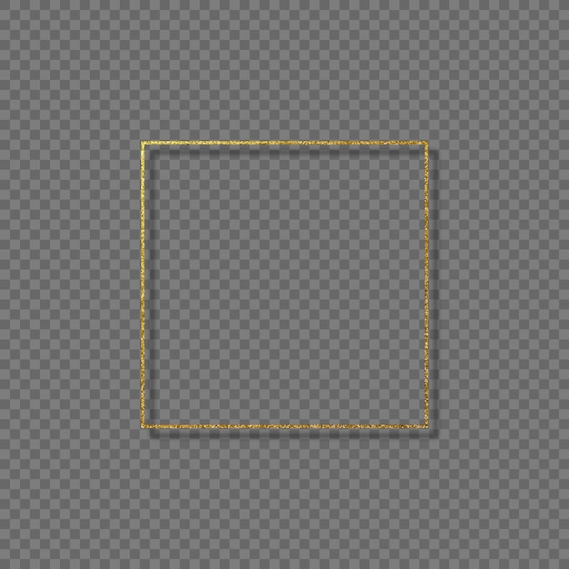 Marco cuadrado de brillo dorado vectorial con luces brillantes Elemento decorativo mínimo para el diseño navideño sobre fondo transparente