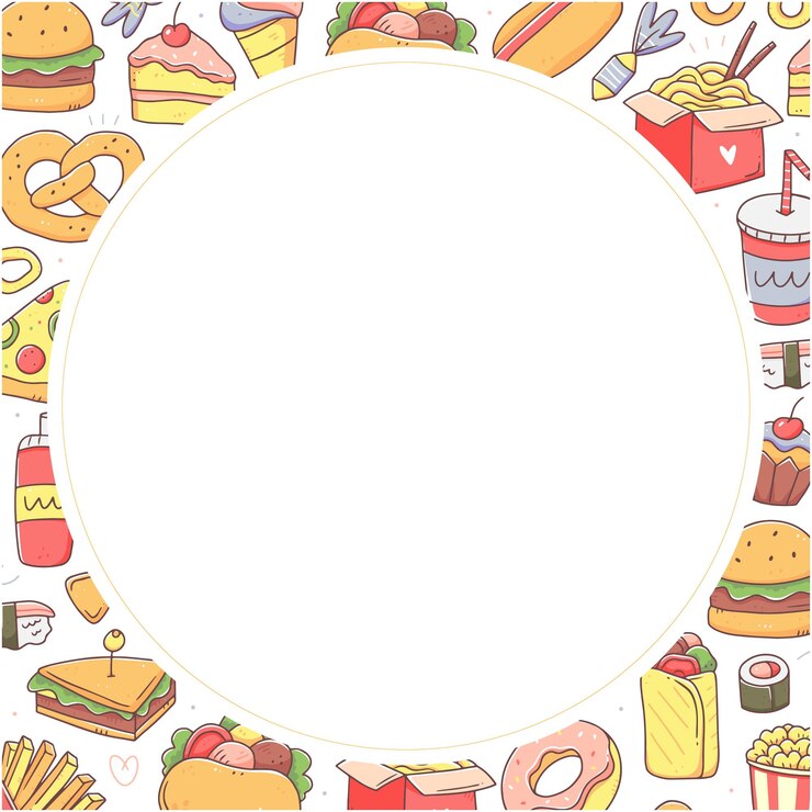 Vector marco cuadrado con comida rápida plantilla de comida rápida con espacio para el texto