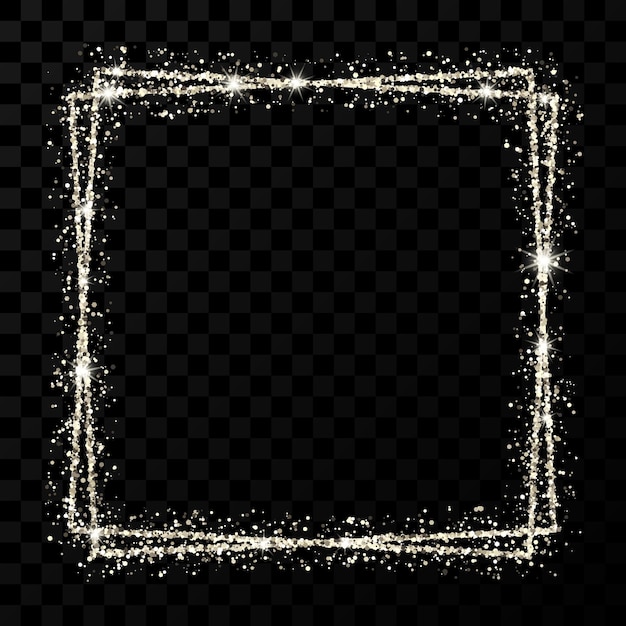 Marco cuadrado doble plateado Marco brillante moderno con efectos de luz aislado sobre fondo transparente oscuro Ilustración vectorial