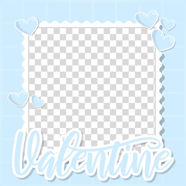 Vector marco cuadrado de foto en blanco feliz día de san valentín estilo azul arte de amor plantilla de diseño ilustración vectorial