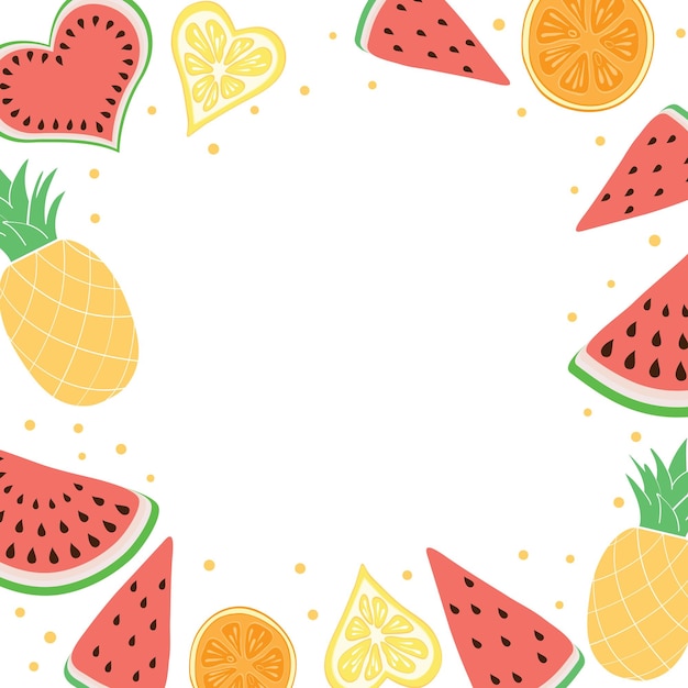 Marco cuadrado de frutas de sandías Ilustración vectorial sobre fondo blanco