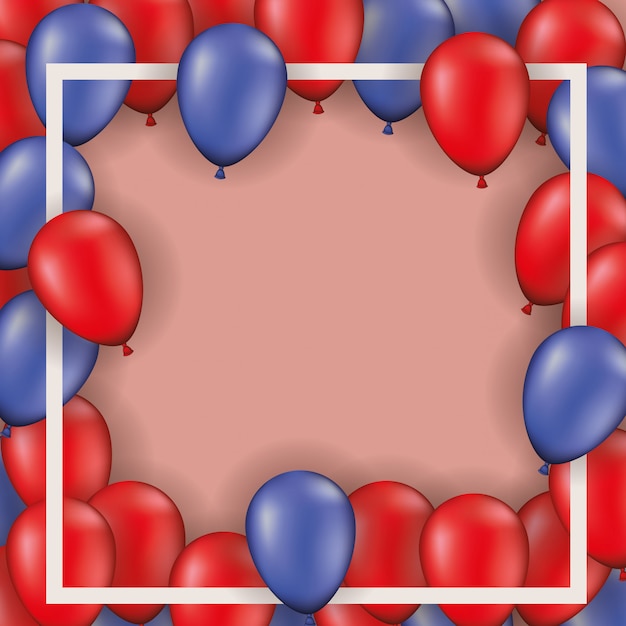 Marco cuadrado con globos heliun rojos y azules.