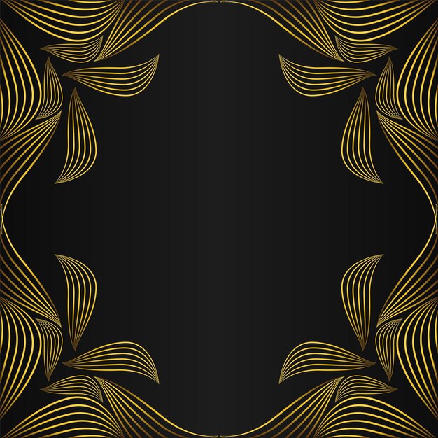 Marco cuadrado con hermosa decoración floral dorada sobre diseño de fondo negro.