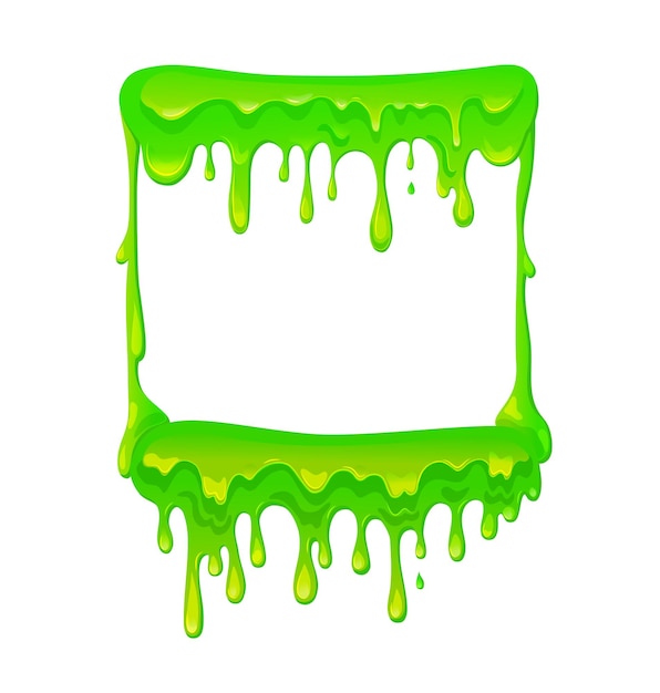 Marco cuadrado con un limo verde que fluye Goteo de moco viscoso tóxico Ilustración de dibujos animados vectoriales