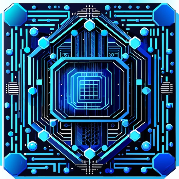 Marco cuadrado placa de circuito azul circuito cibernético circuito digital circuito qr barra ilustración vectorial