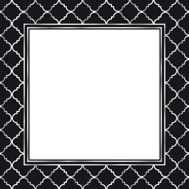 Marco cuadrado vectorial con espacio de copia Ornamento de línea plateada geométrica abstracta sobre fondo negro