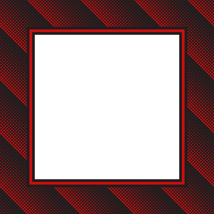 Vector marco cuadrado vectorial con espacio de copia rayas diagonales de medio tono rojo sobre fondo negro