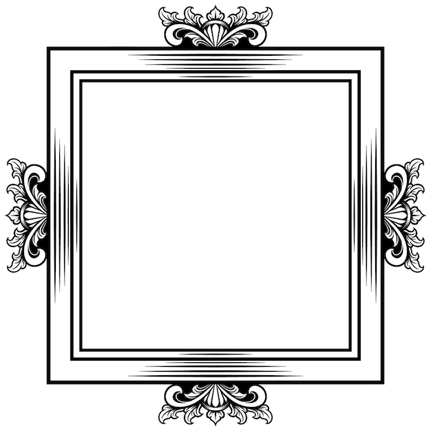 Marco cuadrado vectorial con grabado en blanco y negro