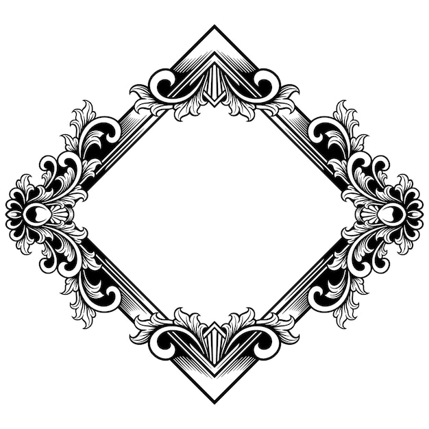 Marco cuadrado vectorial con grabado en blanco y negro