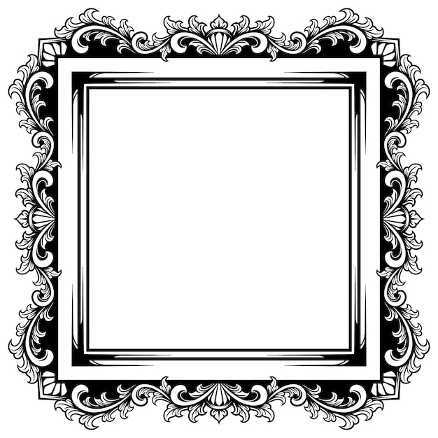 Marco cuadrado vectorial con grabado en blanco y negro
