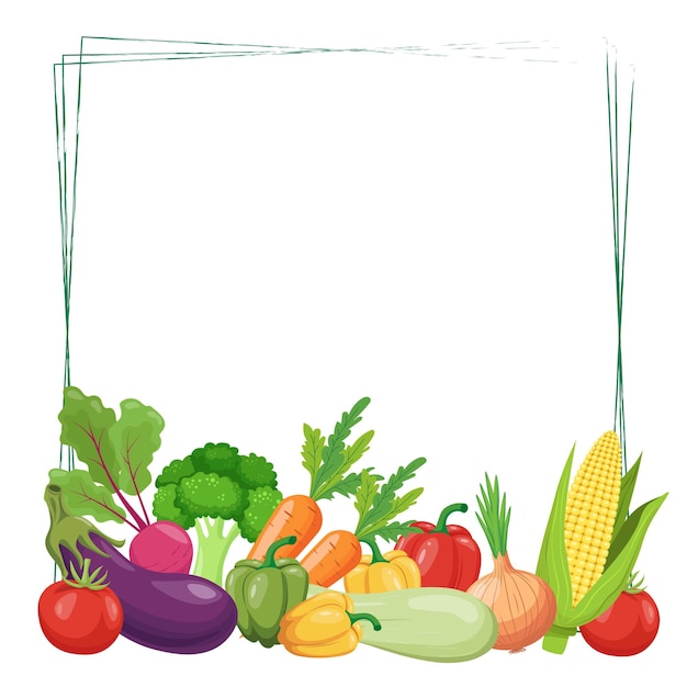 Marco cuadrado con verduras Alimentos saludables Fondo del festival de la cosecha Ilustración vectorial