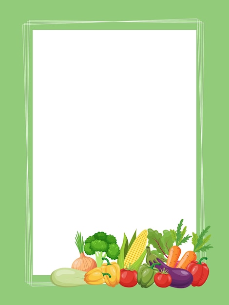 Marco cuadrado de verduras en estilo plano con espacio para el texto aislado sobre fondo blanco
