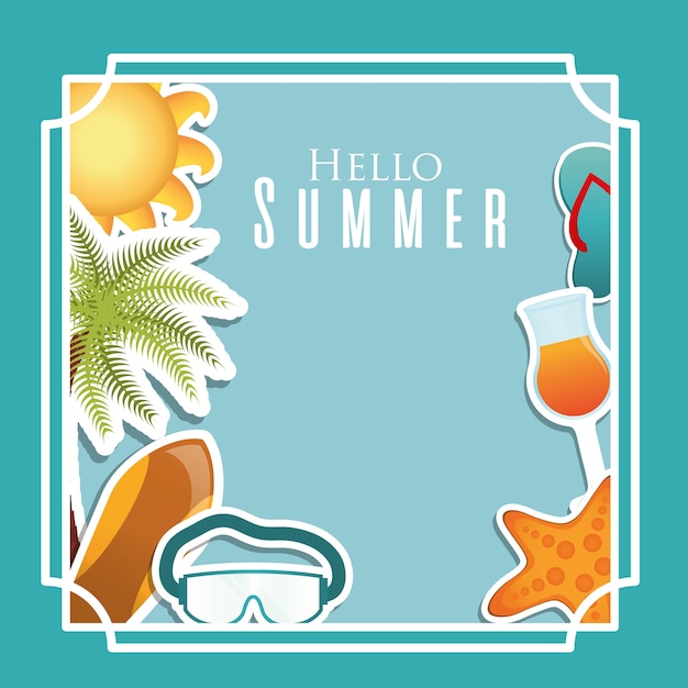 Vector marco decorativo con iconos relacionados con verano y vacaciones
