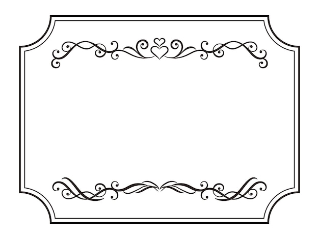 Marco decorativo monocromático antiguo con símbolo de corazón