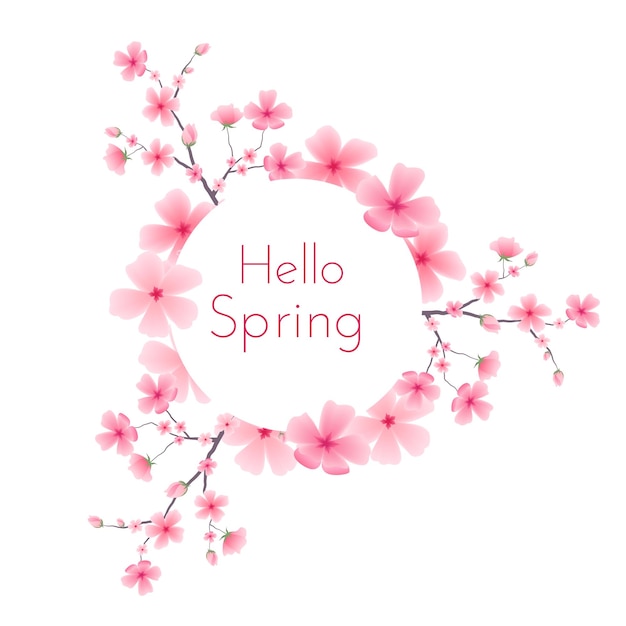 Marco decorativo con sakura Corona floral fondo botánico para tarjetas de felicitación