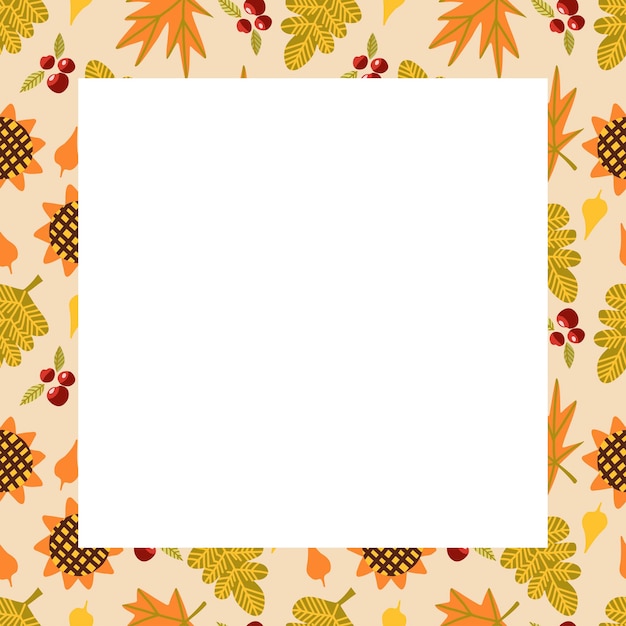 Marco decorativo vectorial de la temporada de otoño con hojas y setos de otoño dibujados a mano