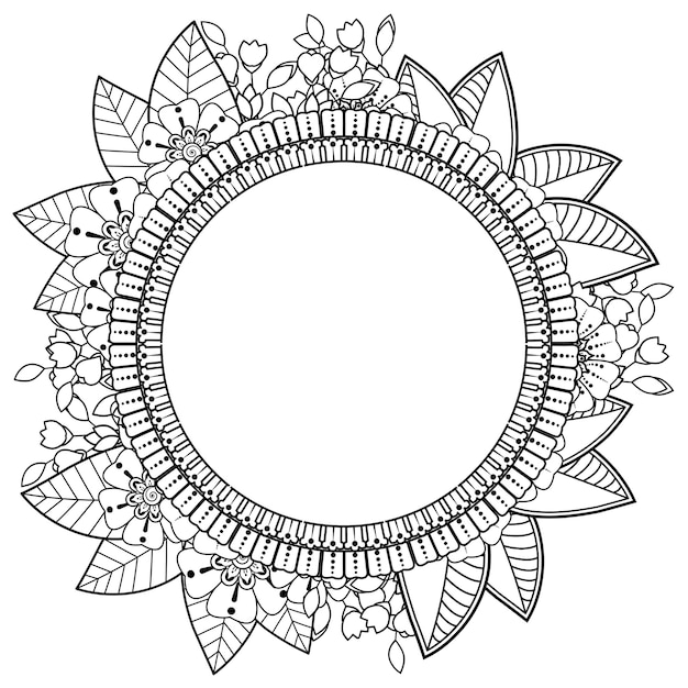 Marco dibujado a mano con flor mehndi. decoración en adornos étnicos orientales, doodle.