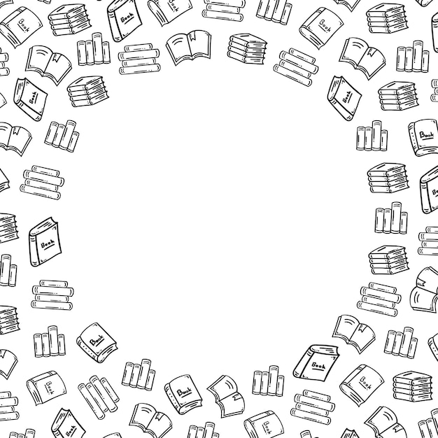 marco dibujado a mano de libros boceto doodle libros conjunto icono en estilo doodle