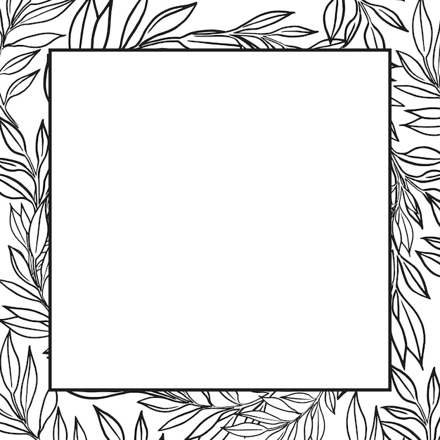 marco dibujado a mano con plantas vectoriales brunch de flores boceto de hojas hierbas hierba silueta de tintas de hojas ilustración monocromática aislada sobre fondo blanco