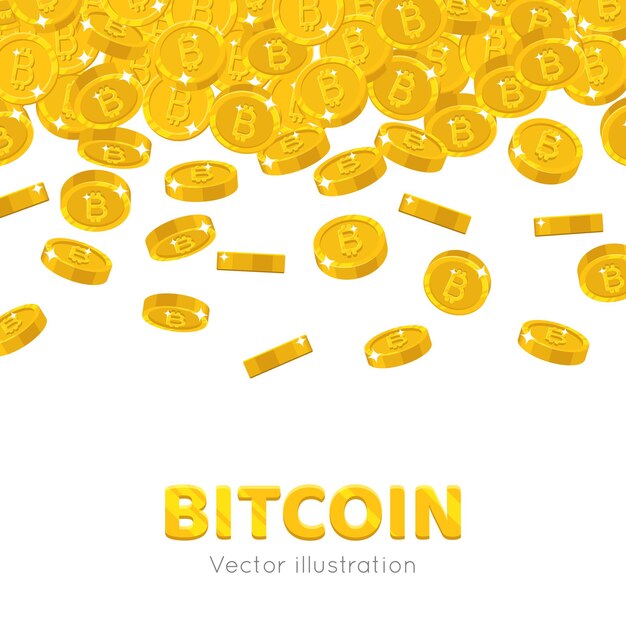 Marco de dibujos animados de bitcoins de oro cayendo