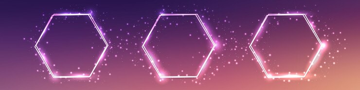 Vector marco de doble hexágono de neón con efectos de brillo