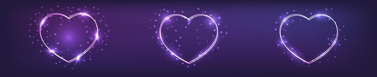 Vector marco doble de neón en forma de corazón con efectos brillantes.