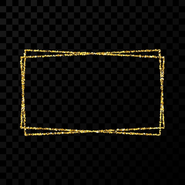 Marco de doble rectángulo dorado Marco brillante moderno con efectos de luz aislado sobre fondo transparente oscuro Ilustración vectorial