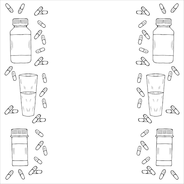 Marco de doodle de cápsula de botellas de medicina 2
