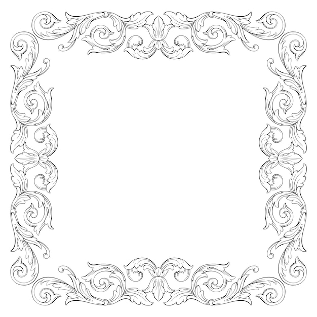 Marco dorado y borde con estilo barroco. Color blanco y negro. Decoración de grabado floral