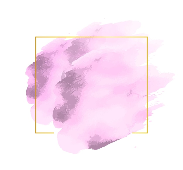 Marco dorado cuadrado en acuarela rosa abstracta