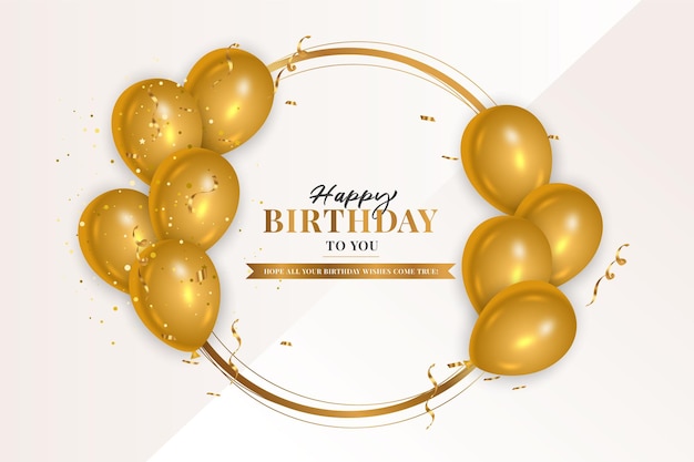 Marco dorado de cumpleaños con globos dorados y fondo y texto rosados