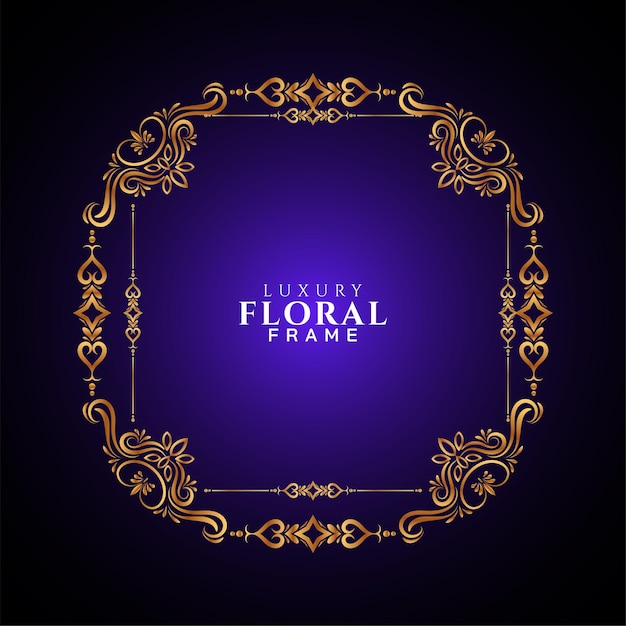 Marco dorado decorativo diseño violeta fondo