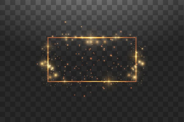 Marco dorado con efectos de luces, brillante banner de lujo.