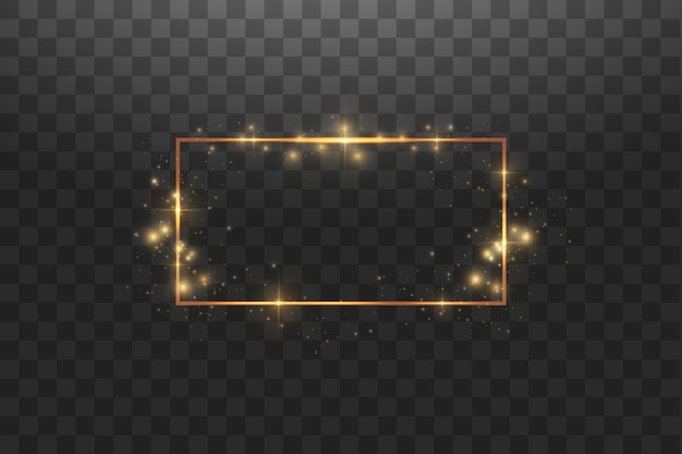 Marco dorado con efectos de luces, brillante banner de lujo.