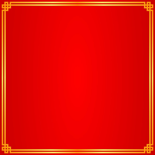 Marco dorado de estilo chino, borde de esquina, fondo rojo para el texto de espacio de copia, ilustración del año nuevo chino.