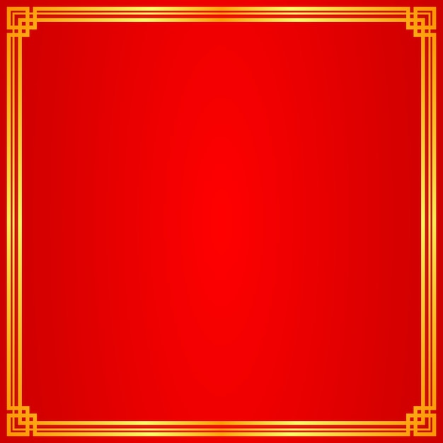 Marco dorado de estilo chino, borde de esquina, fondo rojo para el texto de espacio de copia, ilustración del año nuevo chino.