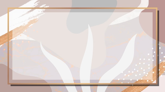Marco dorado rectangular en vector de fondo de patrón botánico de Memphis