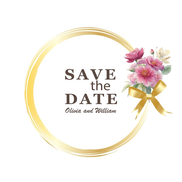 Marco dorado vectorial dorado con flores rosas y hojas boda SAVE THE DATE