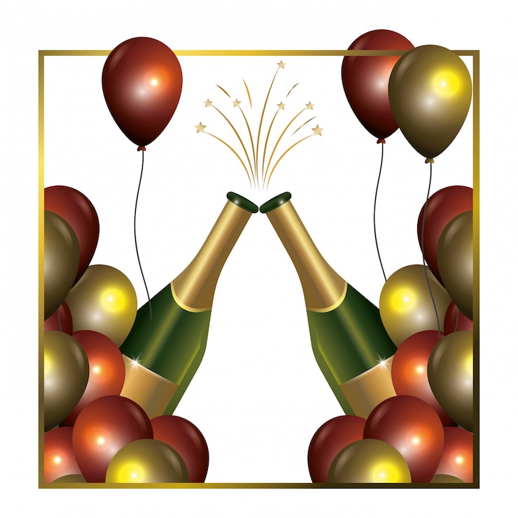 Vector marco elegante y lujoso con globos y champaña