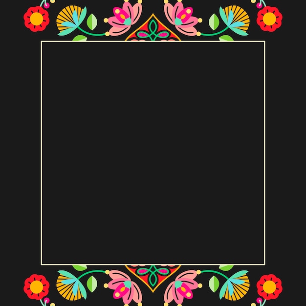 Marco de elemento de diseño popular de flores e insectos en vector de fondo negro